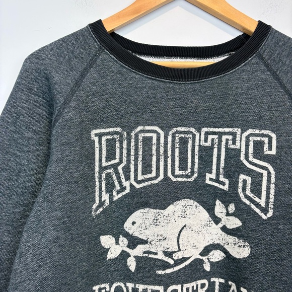 Roots Equestrian Canada Sweatshirt Charcoal Grey Beaver Logo Raglan - Picture 4 of 10